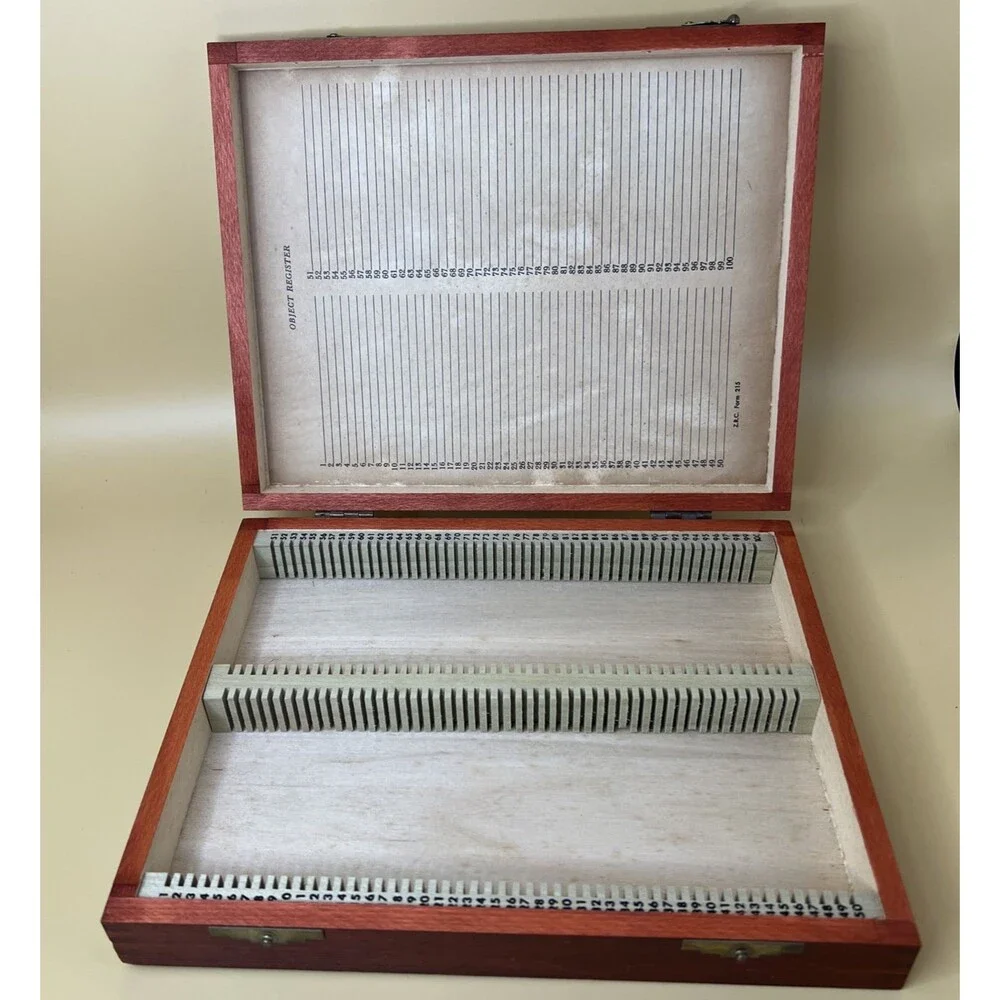 Microscope Slide Storage Case Box 100 Slides Wood -Adjustable Middle